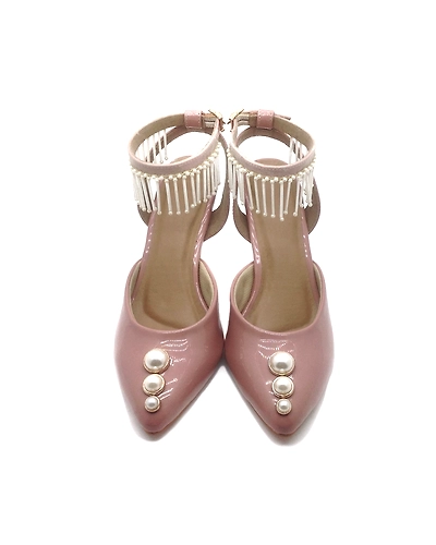 Nude Patent Heels with Pearl Embellished Anklet-2