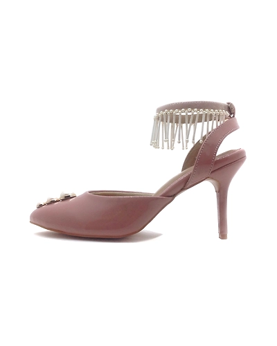 Nude Patent Heels with Pearl Embellished Anklet-3