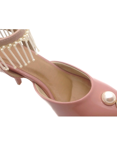 Nude Patent Heels with Pearl Embellished Anklet-5