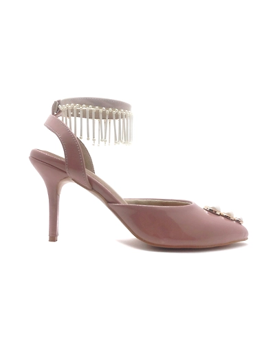 Nude Patent Heels with Pearl Embellished Anklet-4