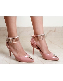 Nude Patent Heels with Pearl Embellished Anklet