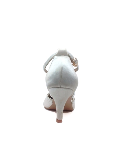 White Satin Heels with Floral Embroidery and Cross Straps-6