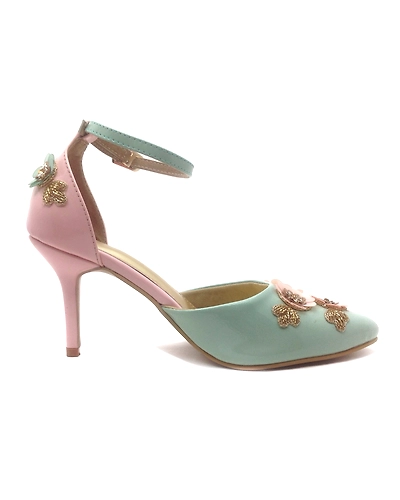 Baby Pink and Mint Green Heels with Floral Embroidery-4
