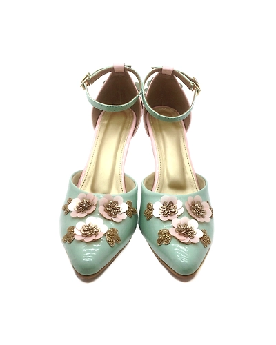 Baby Pink and Mint Green Heels with Floral Embroidery-2