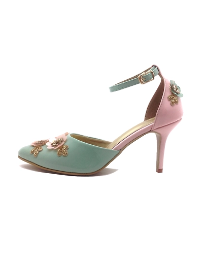 Baby Pink and Mint Green Heels with Floral Embroidery-3