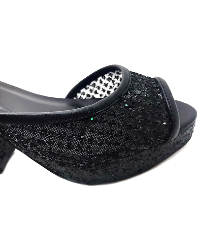 Black Lace Shimmer Heels with Bow-5