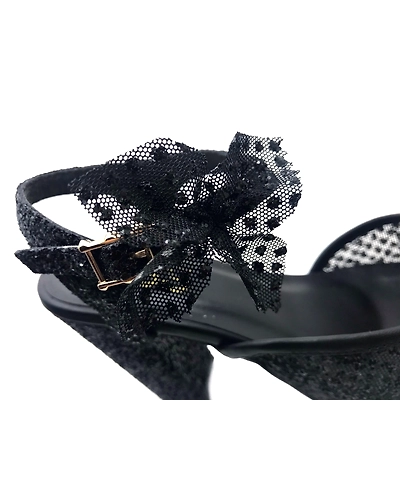 Black Lace Shimmer Heels with Bow-6