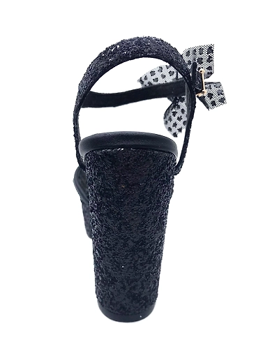 Black Lace Shimmer Heels with Bow-7