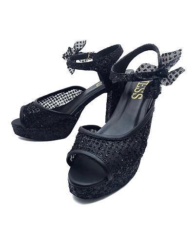 Black Lace Shimmer Heels with Bow-1