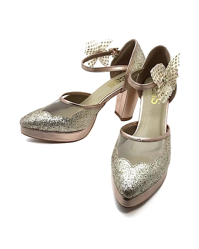 Champagne Shimmer Heels with Bow-1