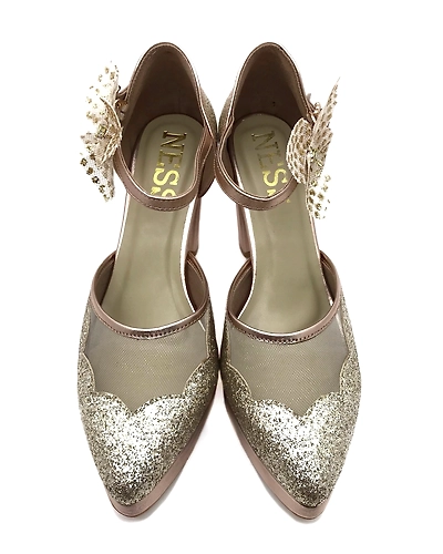 Champagne Shimmer Heels with Bow-2