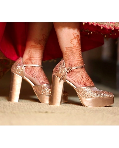 Champagne Shimmer Heels with Bow-WWNF181006