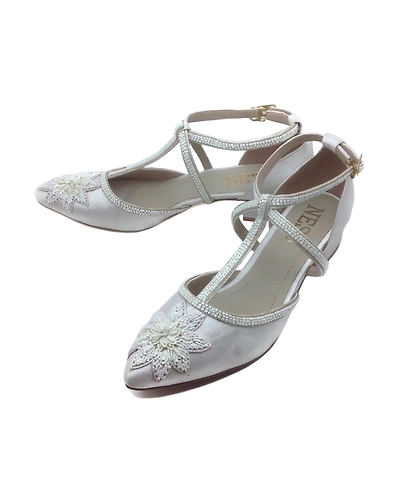 White Satin Block Heels-1
