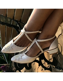 White Satin Block Heels