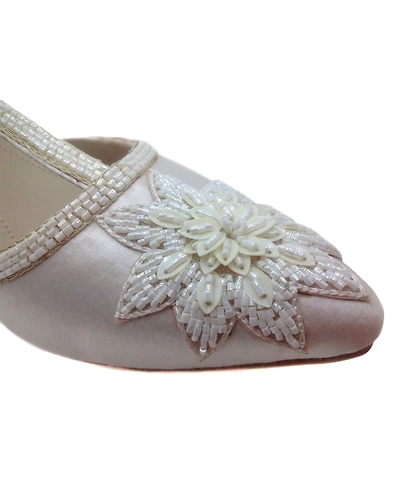 White Satin Block Heels-5