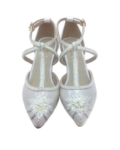 White Satin Block Heels-2