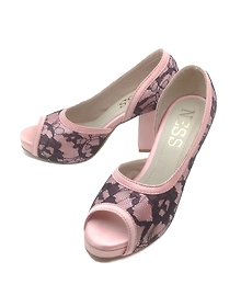 Pink and Black Lace Block Heels