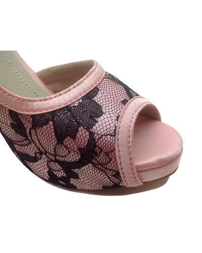 Pink and Black Lace Block Heels-4