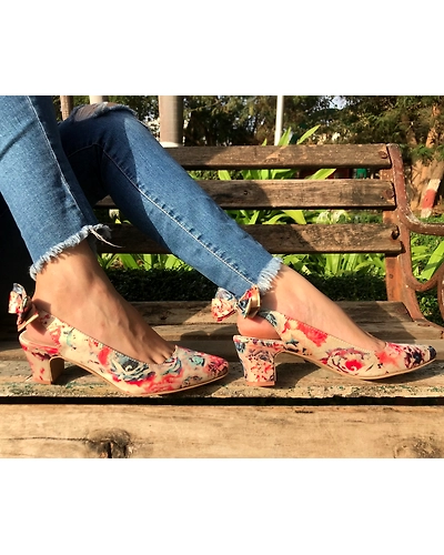 Beige Floral Heels-WWNS190301