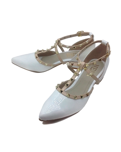 White Pyramid Block Heels-1
