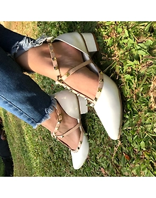 White Pyramid Block Heels