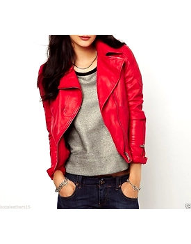 New 100% Pure Genuine Soft Lambskin Women's Leather Motor Biker Jacket #AZ30