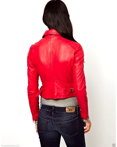 New 100% Pure Genuine Soft Lambskin Women's Leather Motor Biker Jacket #AZ30-1