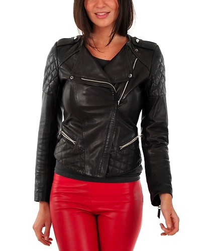 Women's Slim Biker Motorcycle Lambskin Leather Jacket #17-3