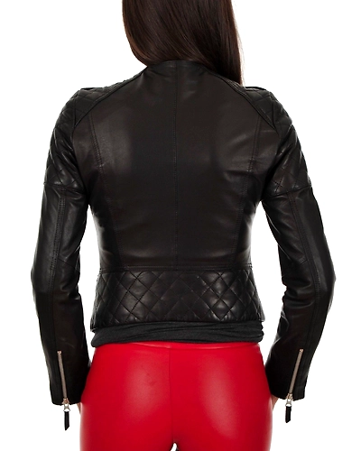Women's Slim Biker Motorcycle Lambskin Leather Jacket #17-2