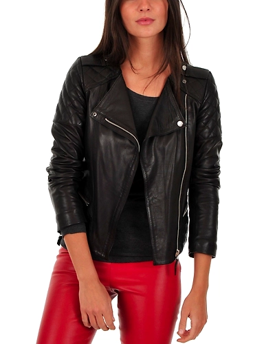 Women's Slim Biker Motorcycle Lambskin Leather Jacket #17-3