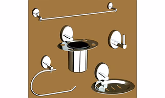 Stainless Steel Chrome Finish Bathroom Accessories Set / Towel Bar / Soap Dish / Tumbler Holder / Napkin Ring / Robe Hook