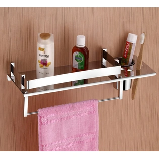Stainless Steel Shelf with Tumbler Holder Towel Ring | Bathroom Accessories