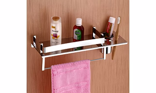 Stainless Steel Shelf with Tumbler Holder Towel Ring | Bathroom Accessories