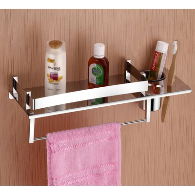 Stainless Steel Shelf with Tumbler Holder Towel Ring | Bathroom Accessories