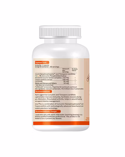 Auricur Plus –Curcumin Nanophosphosome 210 mg with Tinospora Cordifolia Extract 100 mg, Fortified with Turmerone, Piperine and Cuminum Cyminum-60 Capsule-2