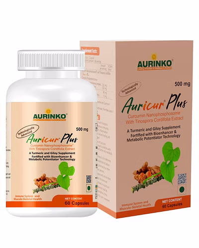 Auricur Plus –Curcumin Nanophosphosome 210 mg with Tinospora Cordifolia Extract 100 mg, Fortified with Turmerone, Piperine and Cuminum Cyminum-60 Capsule-3
