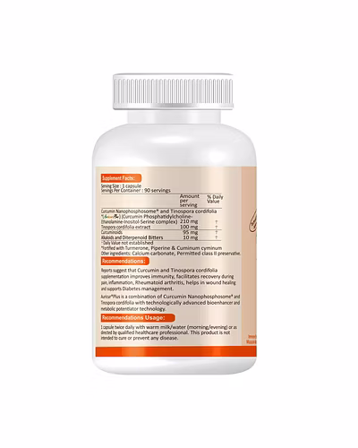 Auricur Plus –Curcumin Nanophosphosome 210 mg with Tinospora Cordifolia Extract 100 mg, Fortified with Turmerone, Piperine and Cuminum Cyminum-90 Capsule-3