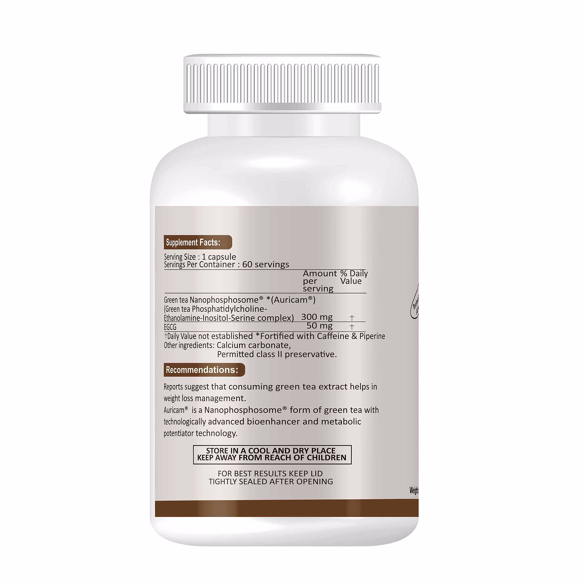 AURICAM–Green Tea Nanophosphosome 300 mg with EGCG 50 mg, Fortified with.Piperine image 3