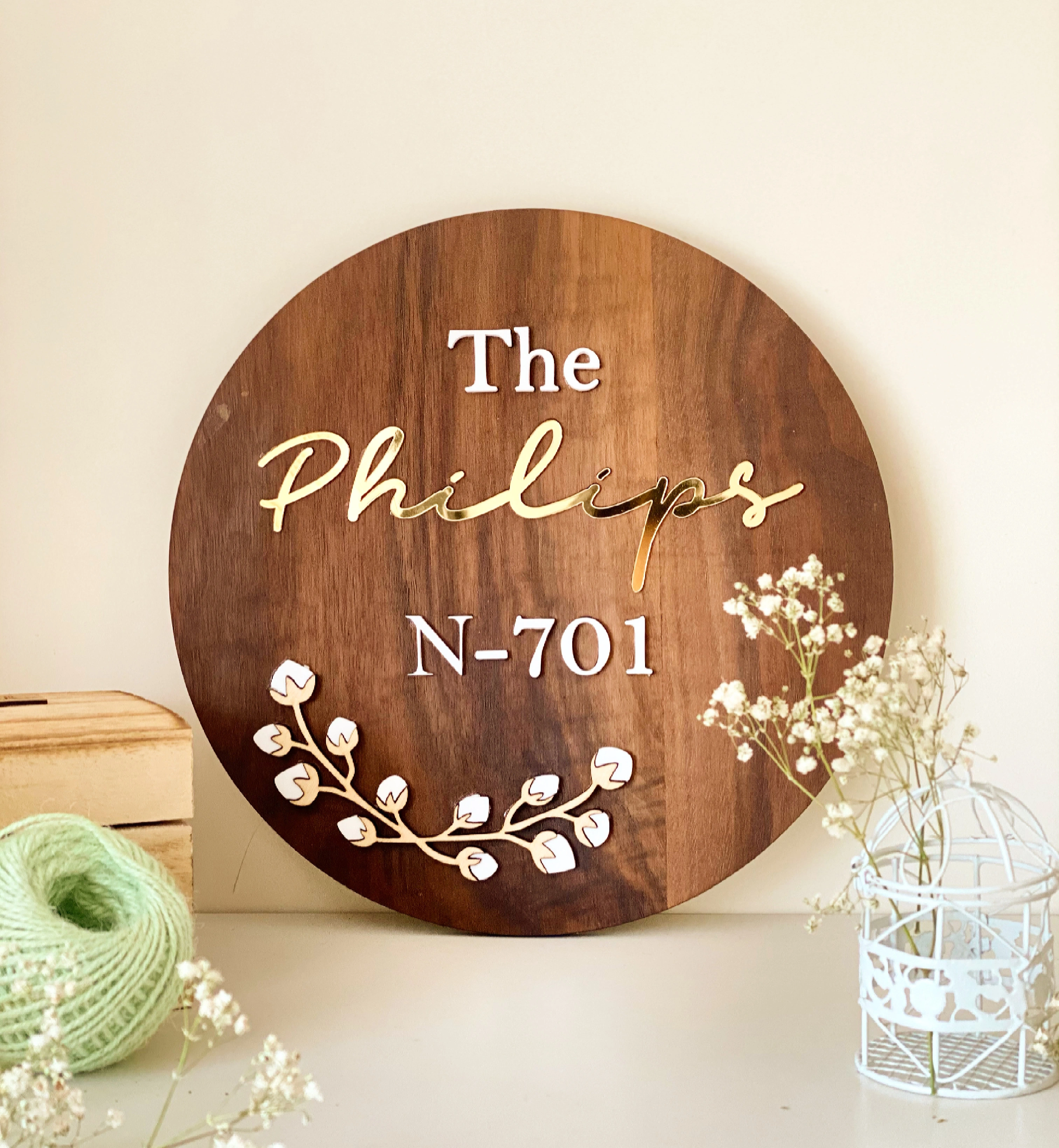 Cotton Flower Nameplate - Circle-12 INCH-1