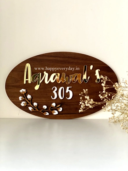 Cotton Flower Nameplate - Oval-HE002-1