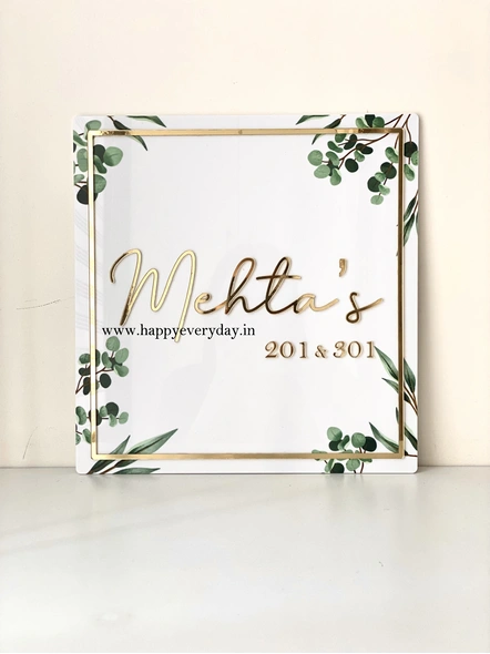 Floral White and Golden Nameplate - Square-HE009