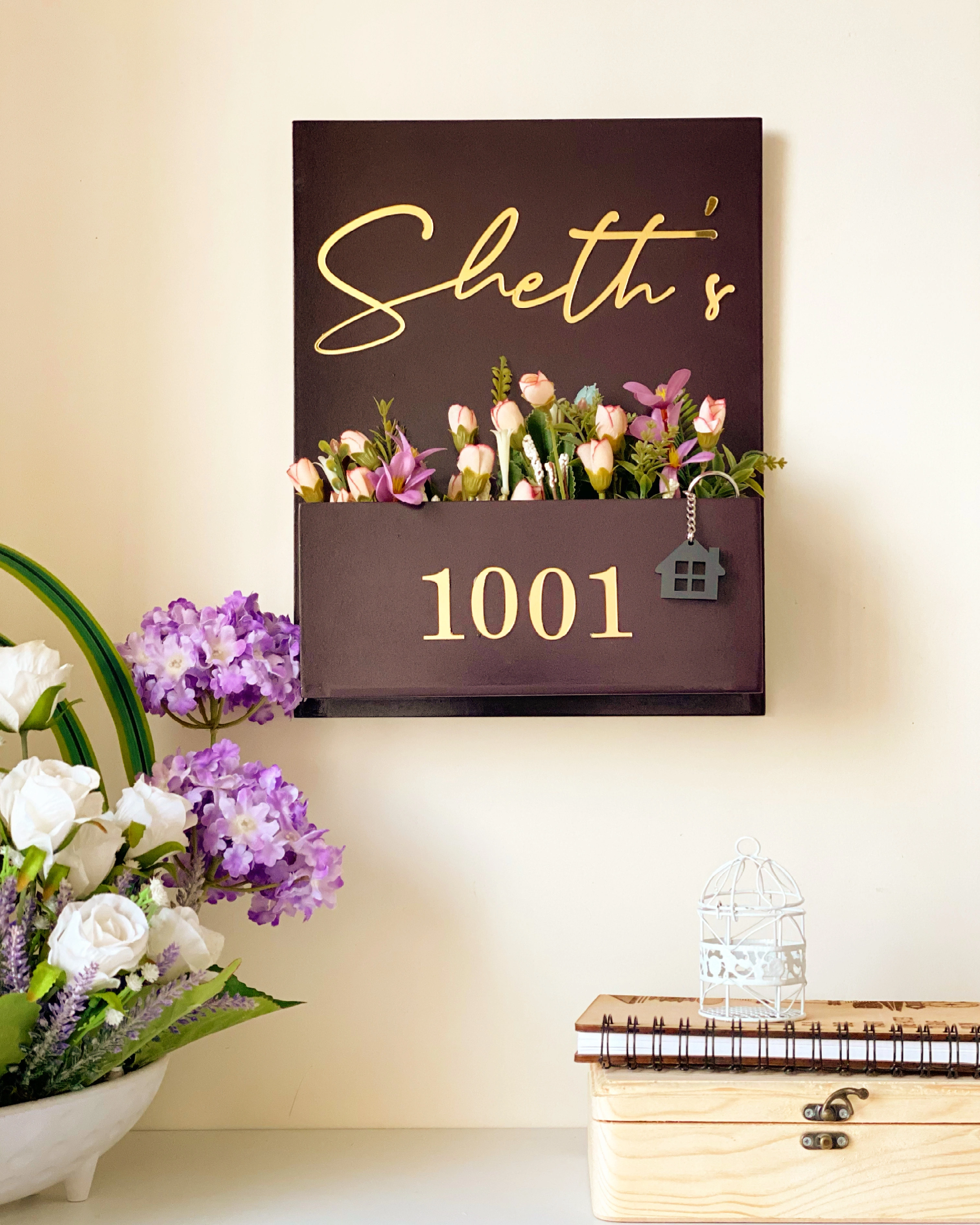 Floral Planter Nameplate - Brown-12inch x 15inch-2