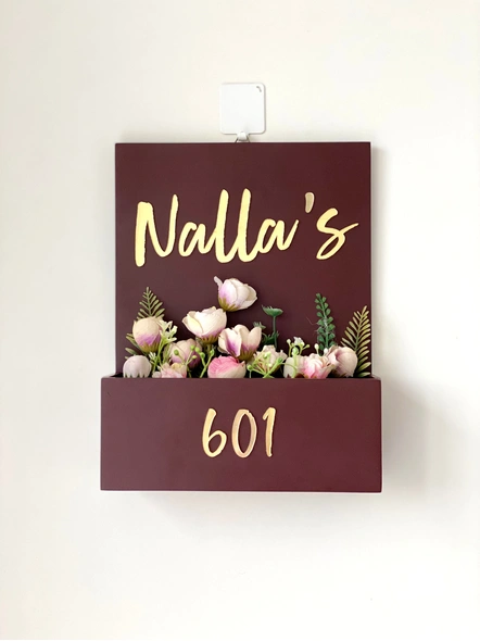 Floral Planter Nameplate - Brown-HE012-1