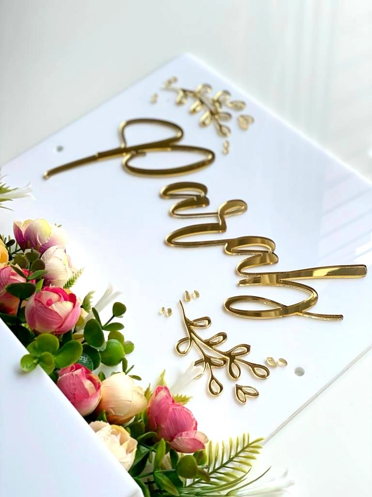 Floral Planter Nameplate - White-HE013-1