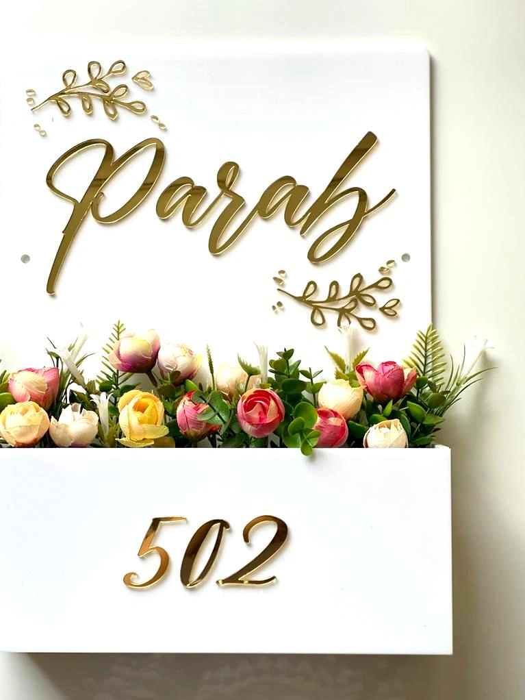 Floral Planter Nameplate - White-9inch x 12inch-1