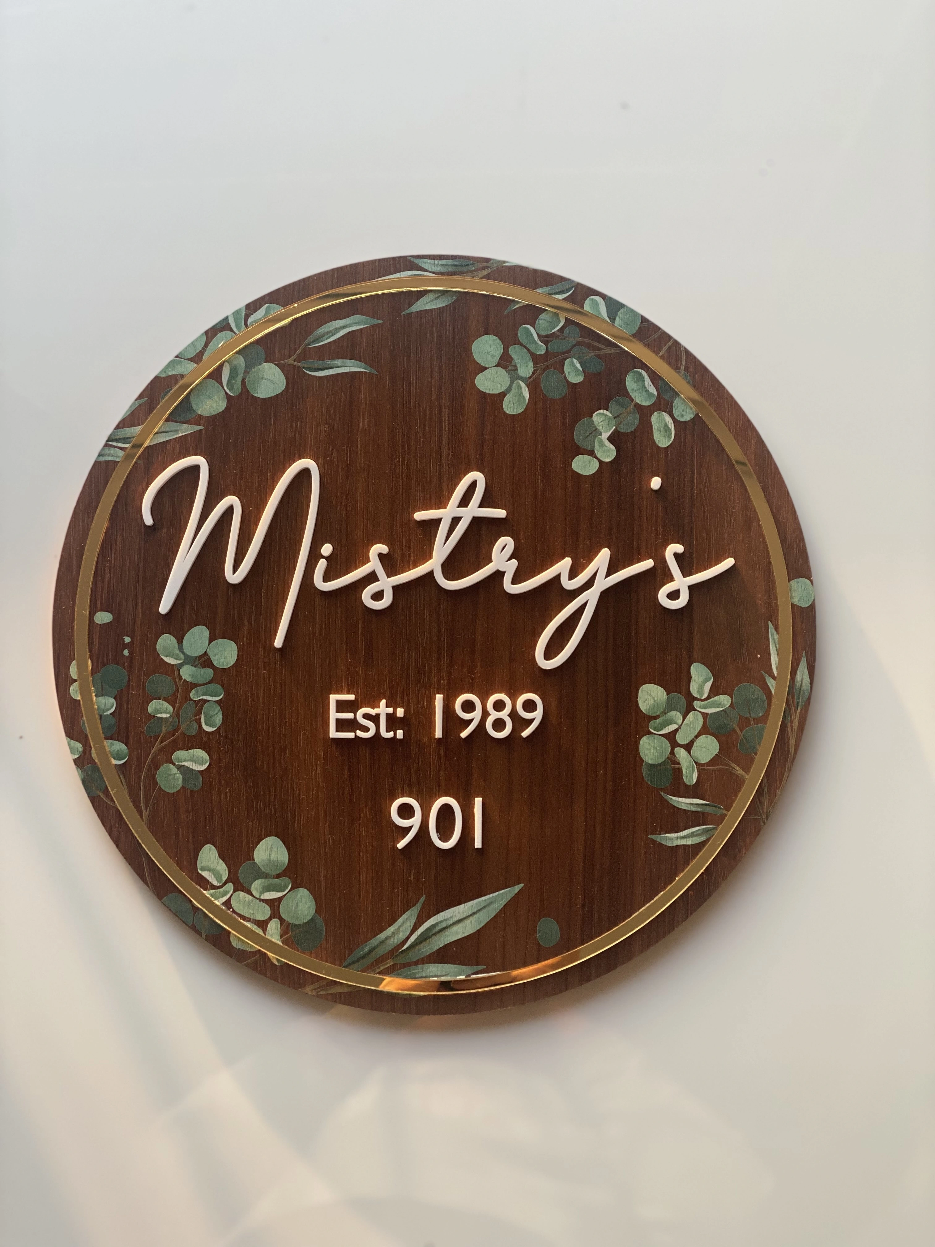 Floral Walnut and Golden - Nameplate-24 inch-1