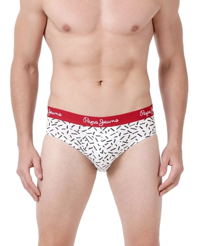 Pepe Jeans Cotton White Outer Elastic Printed Briefs for Men - CLB05-PEPEUWS