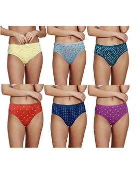 LINGERIE -  my Omega Women Printed Cotton Multi Color Hipster Panties Combo Pack of 6 - ( EACH RS83.16 )