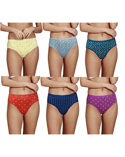 LINGERIE -  my Omega Women Printed Cotton Multi Color Hipster Panties Combo Pack of 6 - ( EACH RS83.16 )-HIPSTERCOT6PC