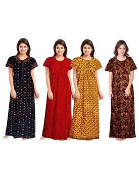 NEGLIGEE Women's Cotton Printed Maxi Nighty(Pack of 4)